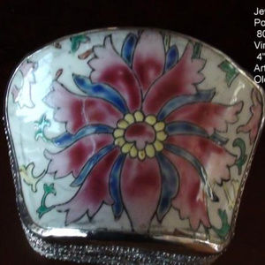 Silver Antique Jewelry BOX Porcelain Inlaid Top